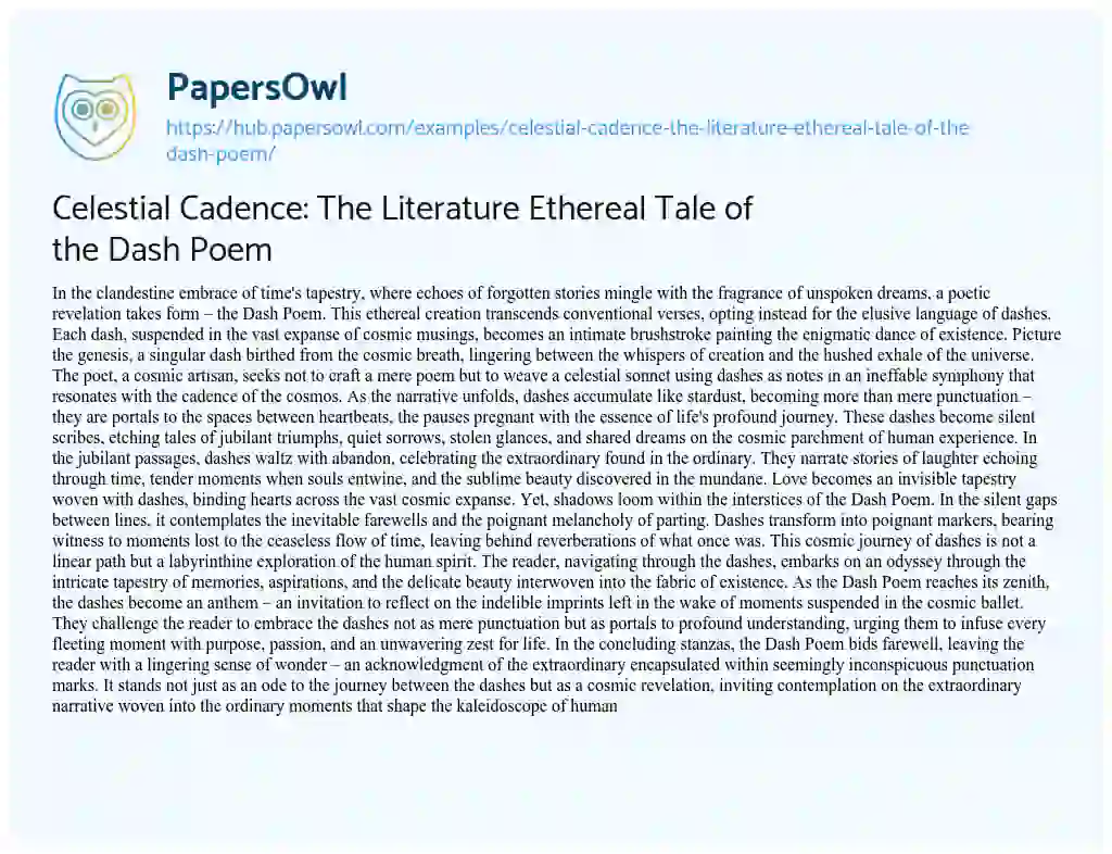 Essay on Celestial Cadence: The Literature Ethereal Tale of the Dash Poem