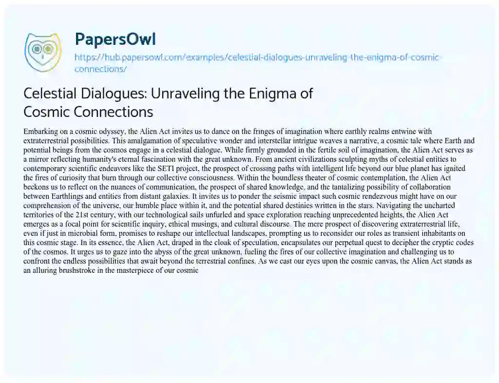 Essay on Celestial Dialogues: Unraveling the Enigma of Cosmic Connections