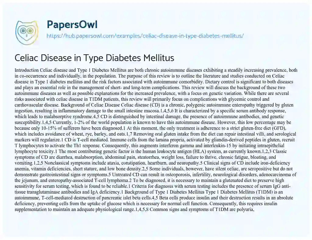 Essay on Celiac Disease in Type Diabetes Mellitus