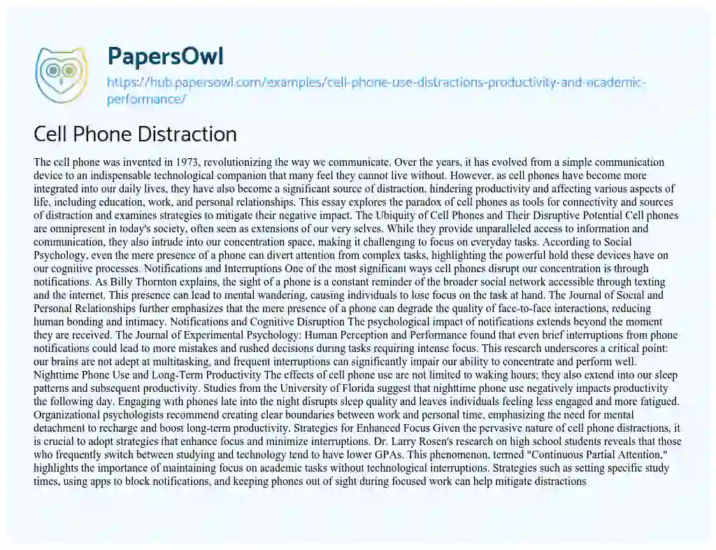 Essay on Cell Phone Distraction