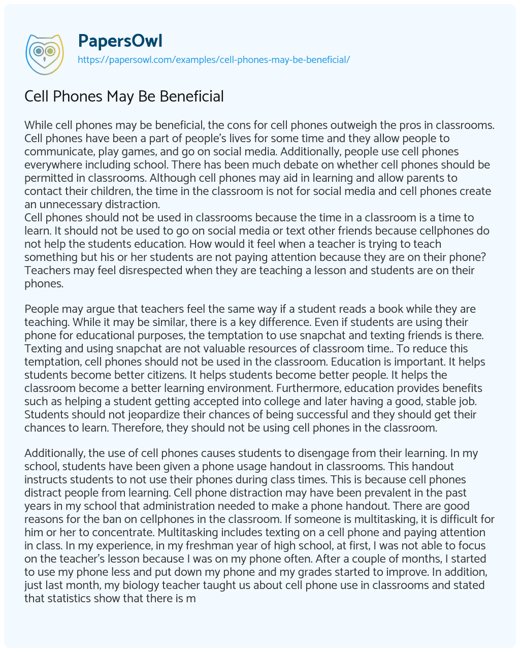Essay on Cell Phones May Be Beneficial