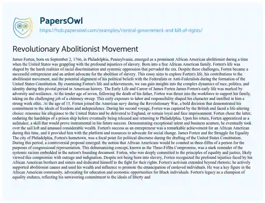 Essay on Revolutionary Abolitionist Movement
