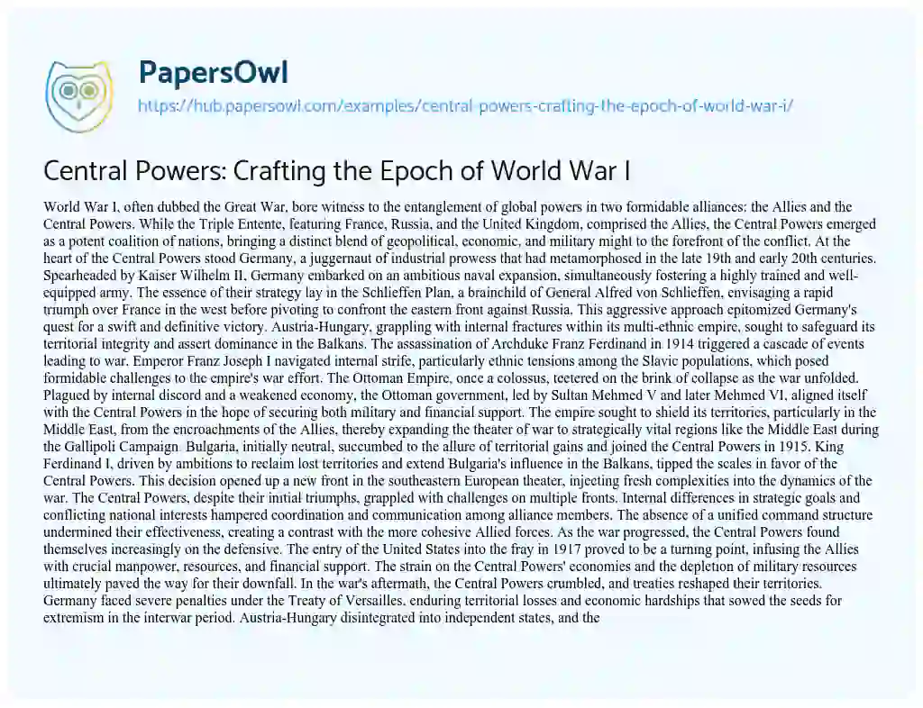 Essay on Central Powers: Crafting the Epoch of World War I