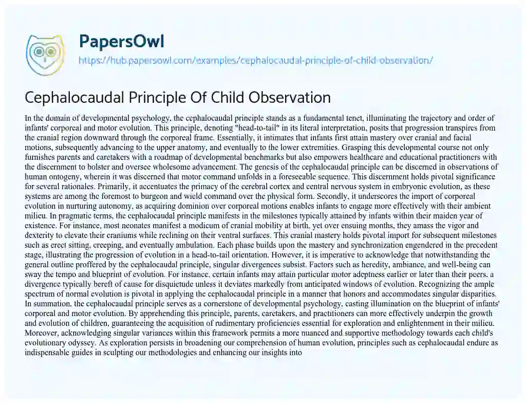 Essay on Cephalocaudal Principle Of Child Observation