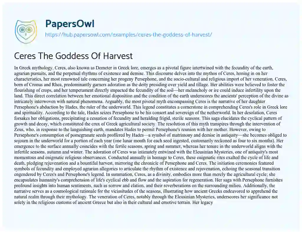Essay on Ceres The Goddess Of Harvest