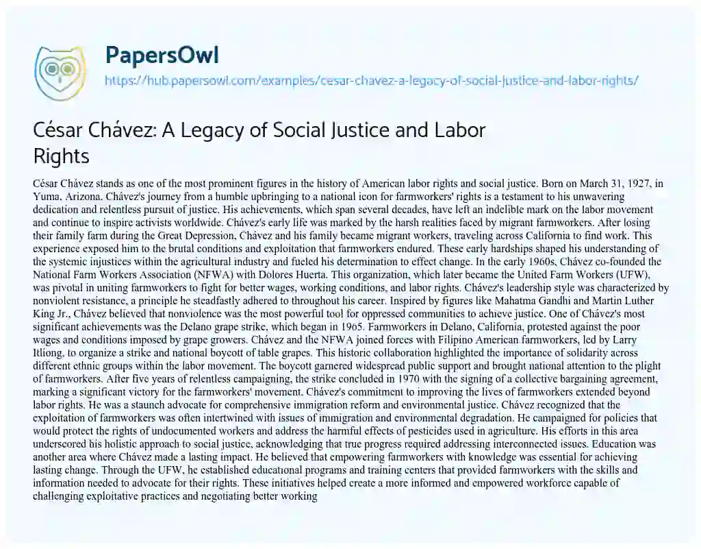 Essay on César Chávez: A Legacy of Social Justice and Labor Rights