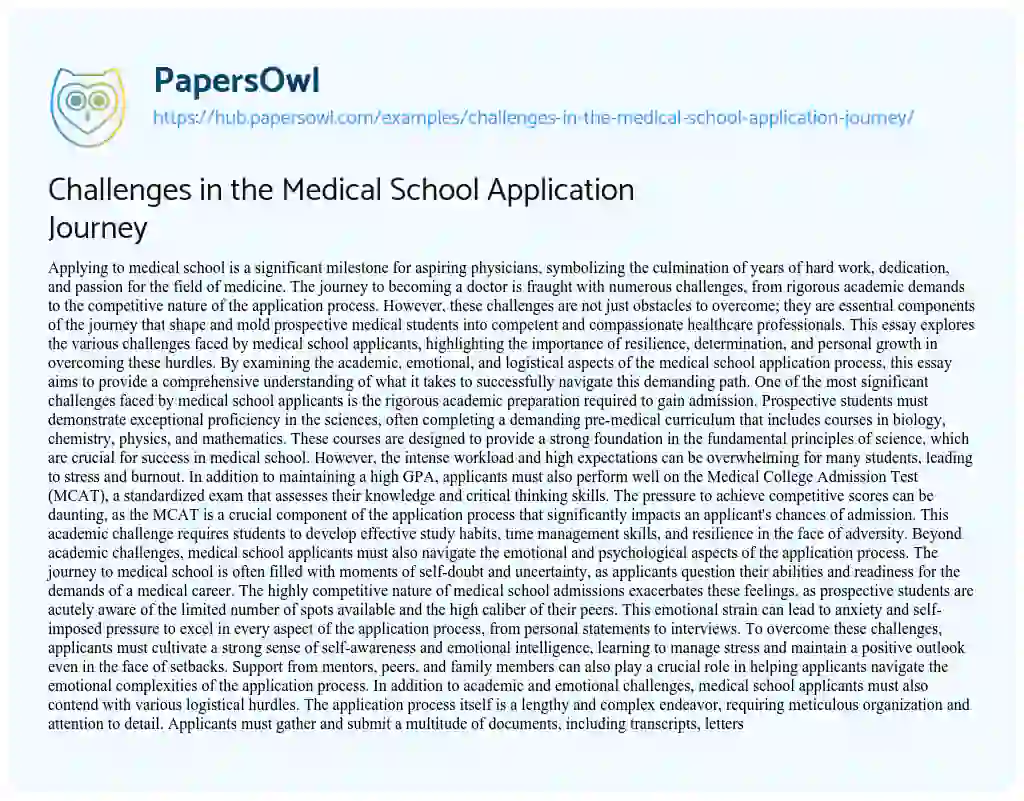 Essay on Challenges in the Medical School Application Journey