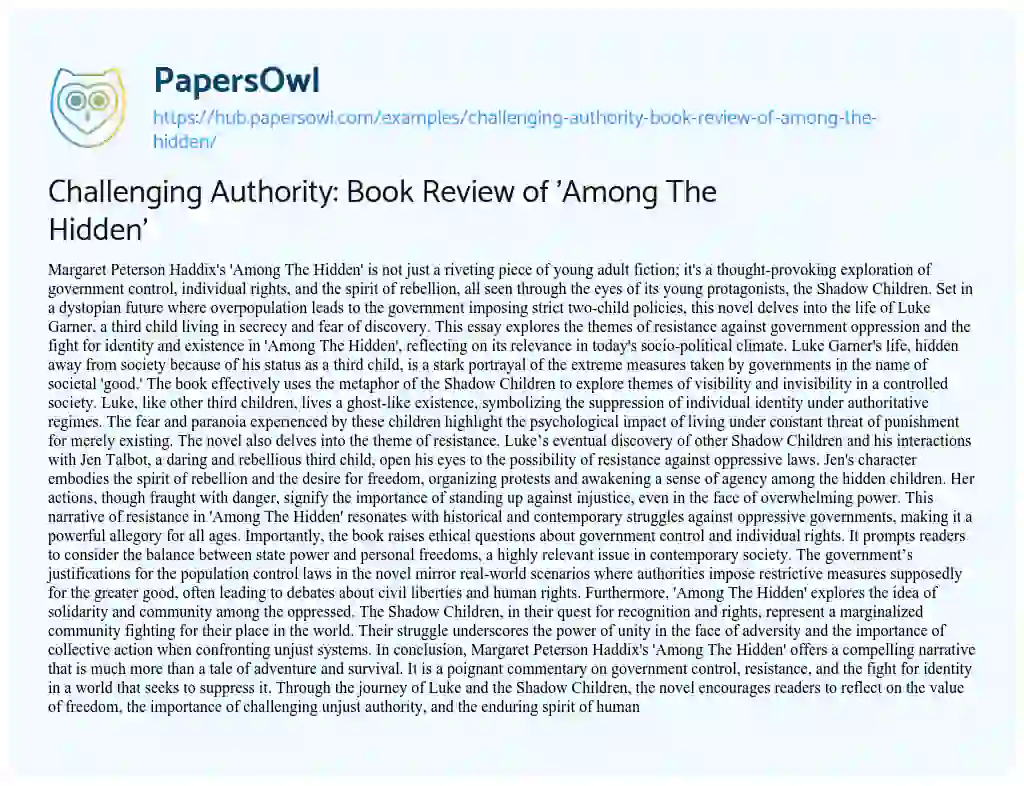 Essay on Challenging Authority: Book Review of ‘Among The Hidden’
