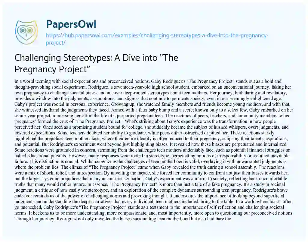 Essay on Challenging Stereotypes: A Dive into “The Pregnancy Project”