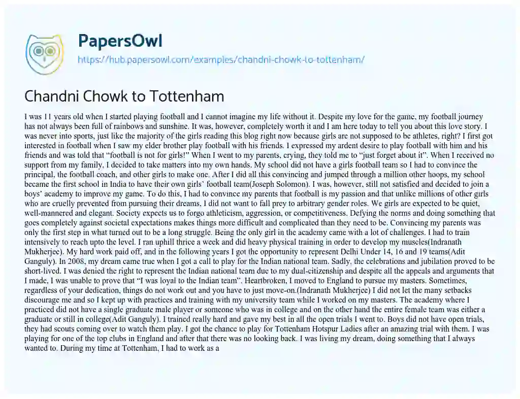 Essay on Chandni Chowk to Tottenham