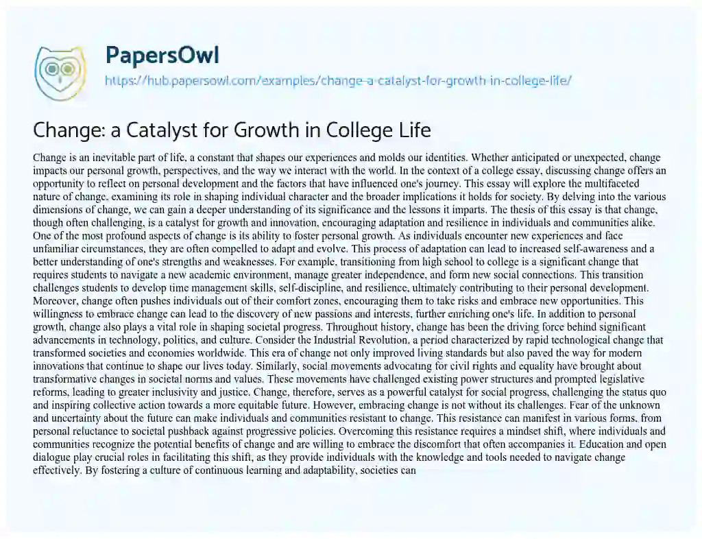 Essay on Change: a Catalyst for Growth in College Life