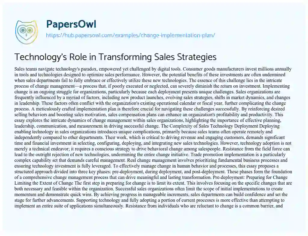 Essay on Technology’s Role in Transforming Sales Strategies