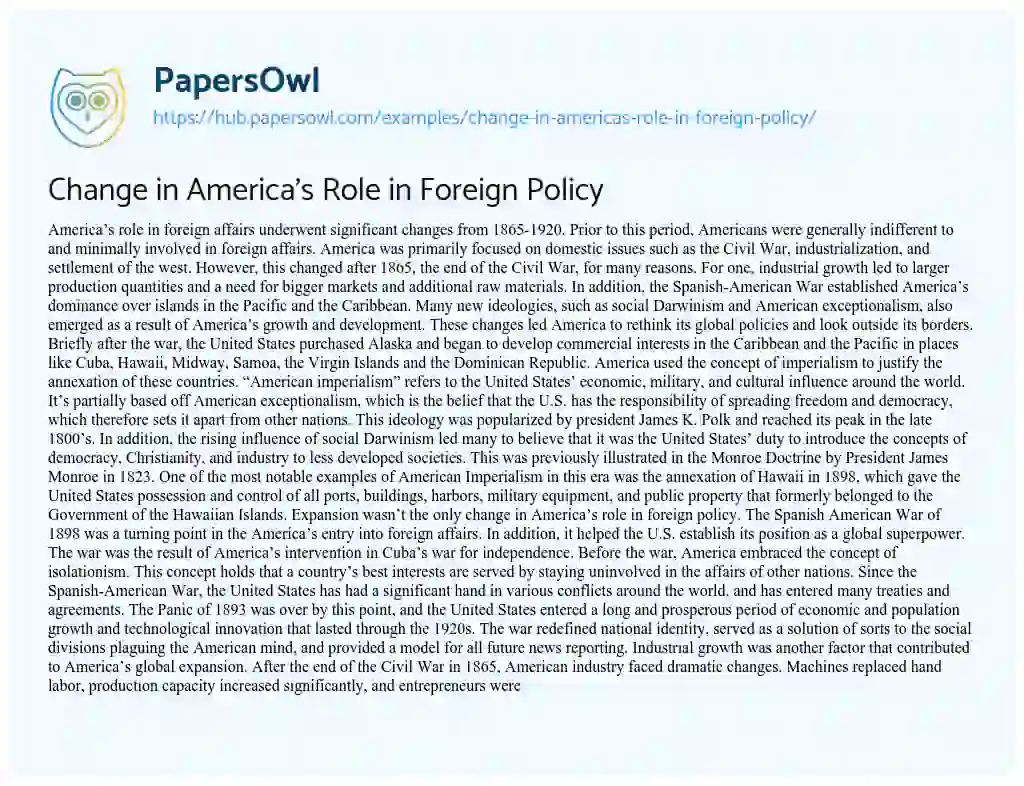 Essay on Change in America’s Role in Foreign Policy