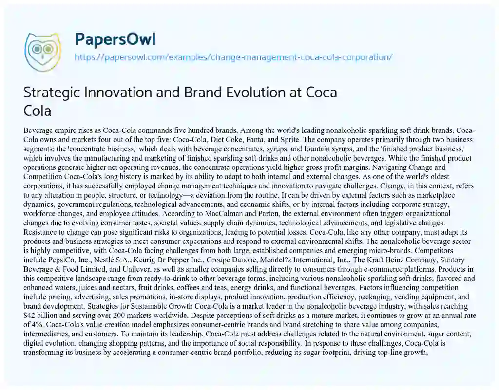 Essay on Strategic Innovation and Brand Evolution at Coca Cola