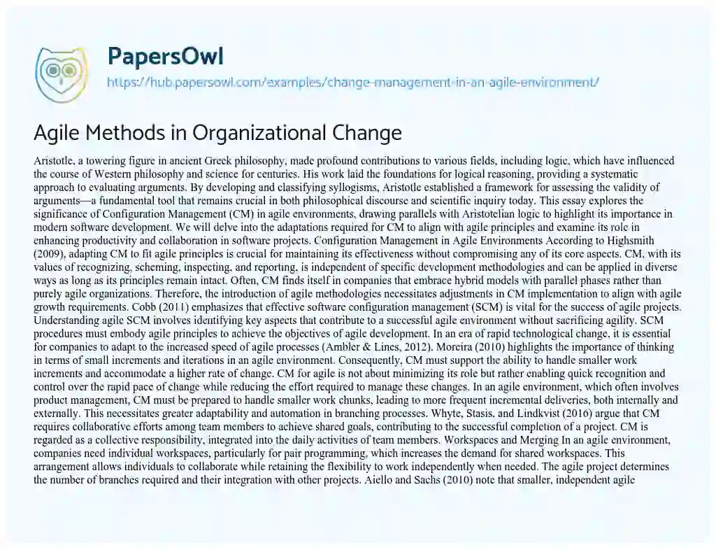 Essay on Agile Methods in Organizational Change