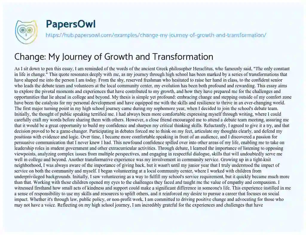 Essay on Change: My Journey of Growth and Transformation