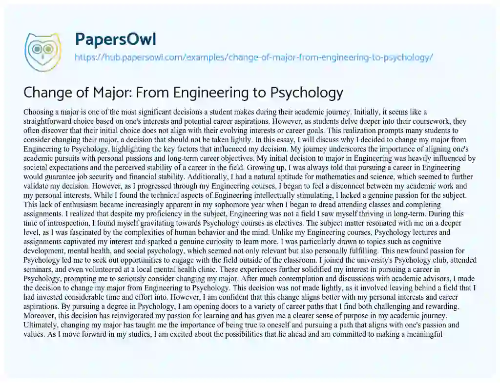 Essay on Change of Major: From Engineering to Psychology