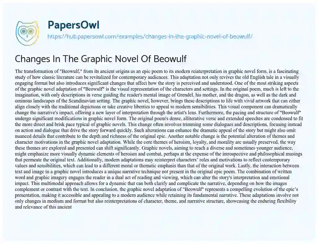 Essay on Changes In The Graphic Novel Of Beowulf