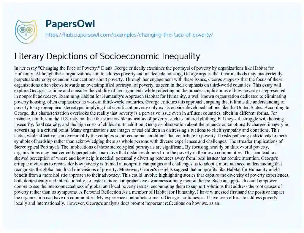 Essay on Literary Depictions of Socioeconomic Inequality