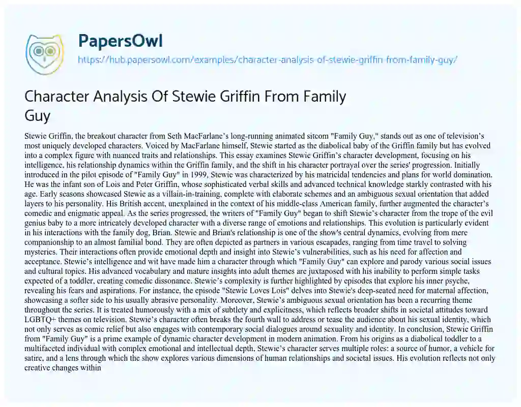 Essay on Character Analysis Of Stewie Griffin From Family Guy