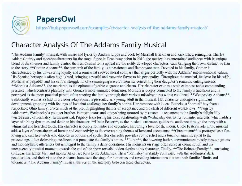 Essay on Character Analysis Of The Addams Family Musical