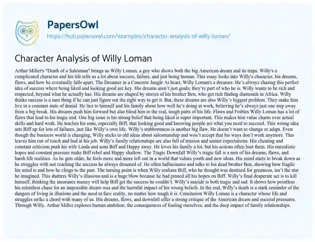 Essay on Character Analysis of Willy Loman
