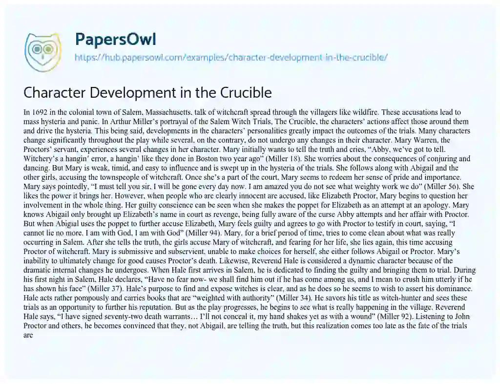 Essay on Character Development in the Crucible