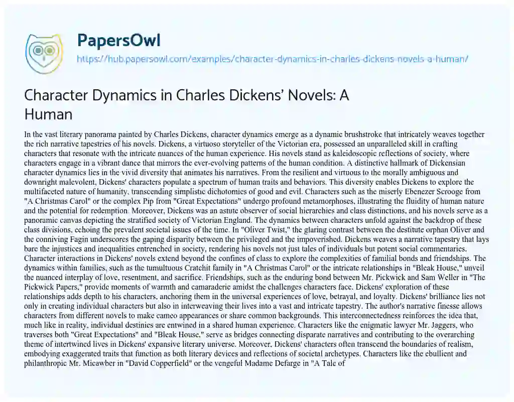 Essay on Character Dynamics in Charles Dickens’ Novels: A Human