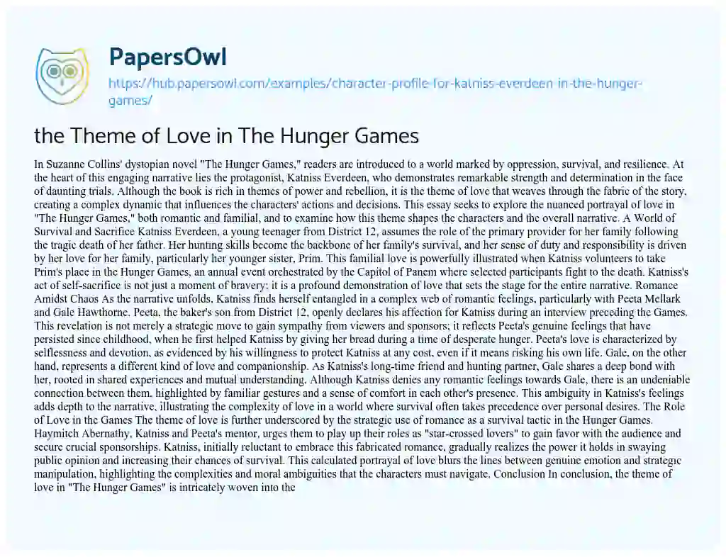 Essay on the Theme of Love in The Hunger Games