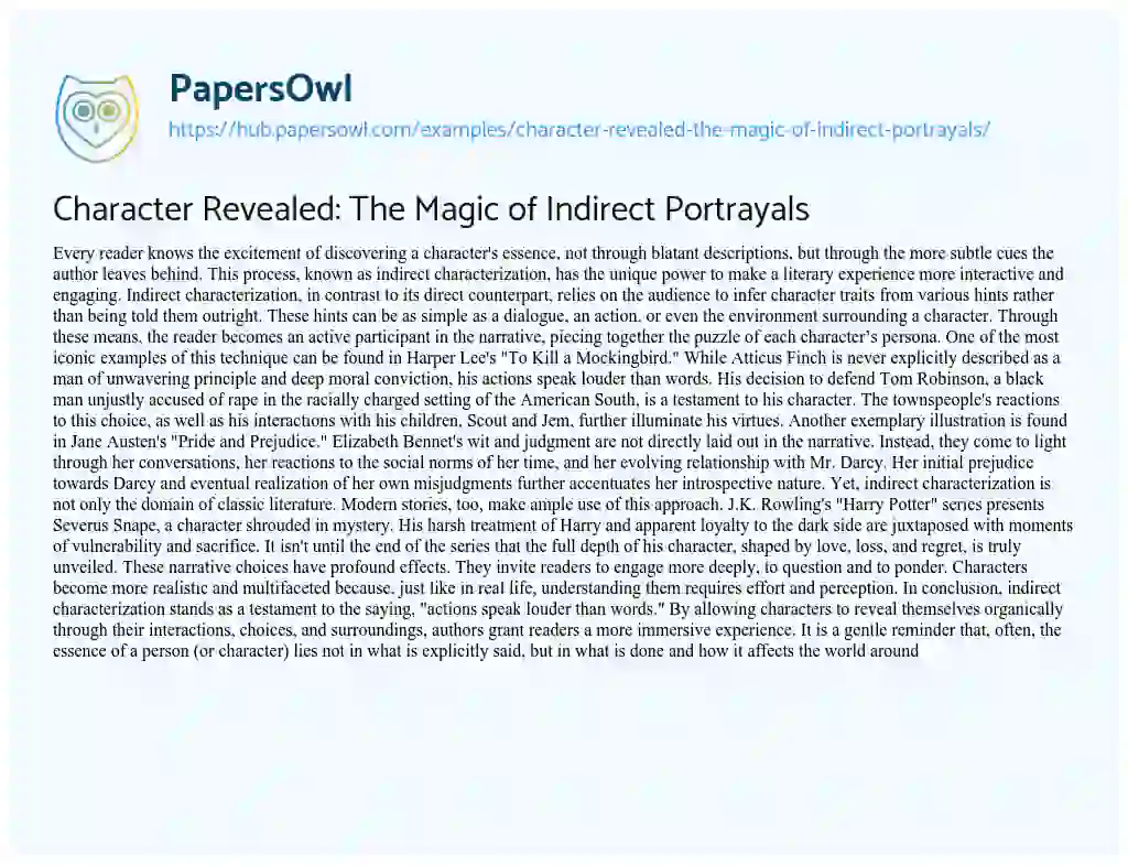Essay on Character Revealed: The Magic of Indirect Portrayals
