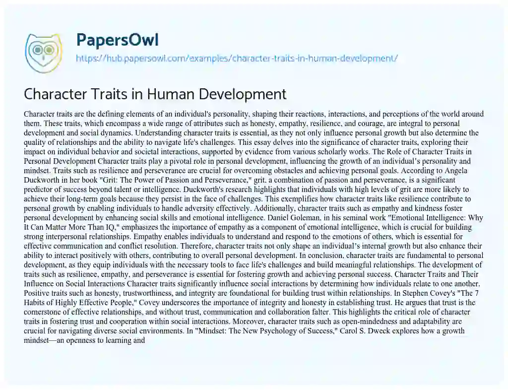 Essay on Character Traits in Human Development