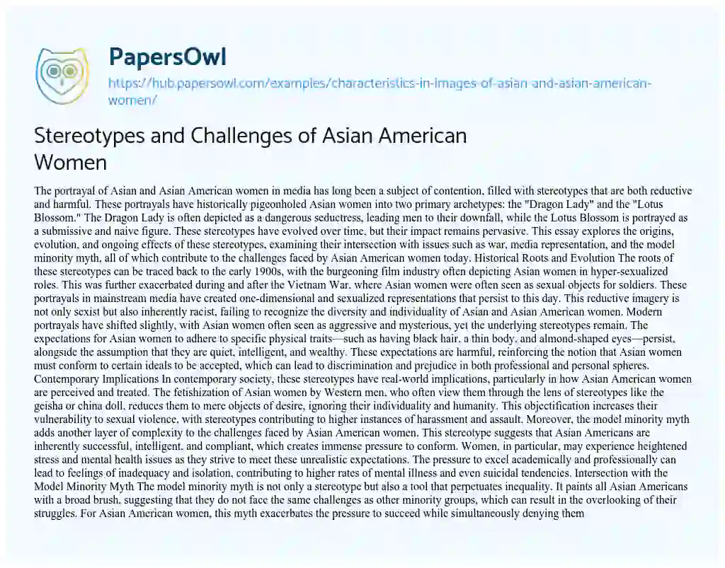 Essay on Stereotypes and Challenges of Asian American Women