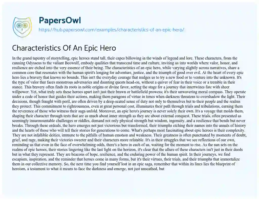 Essay on Characteristics Of An Epic Hero