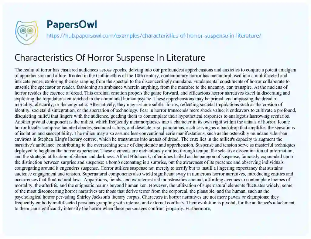 Essay on Characteristics Of Horror Suspense In Literature