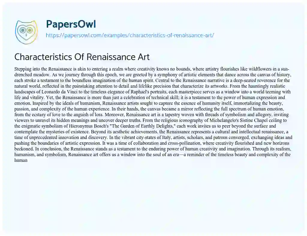 Essay on Characteristics Of Renaissance Art