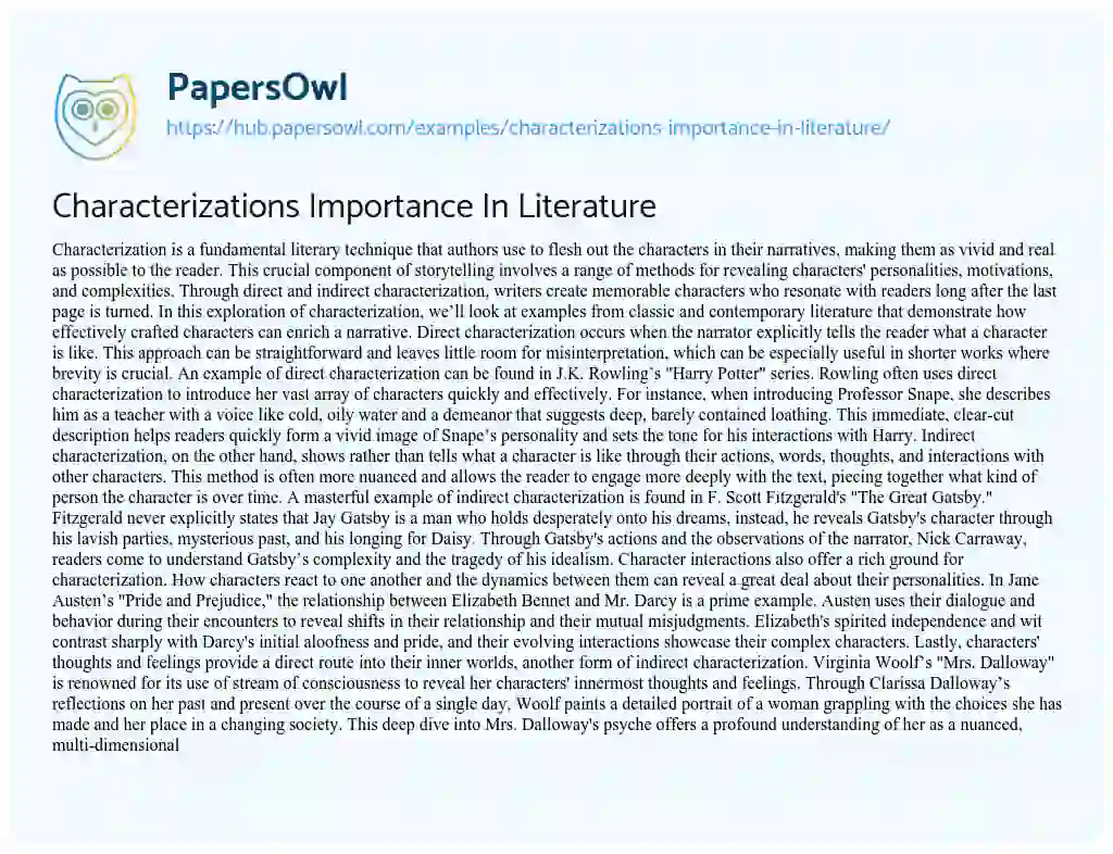 Essay on Characterizations Importance In Literature