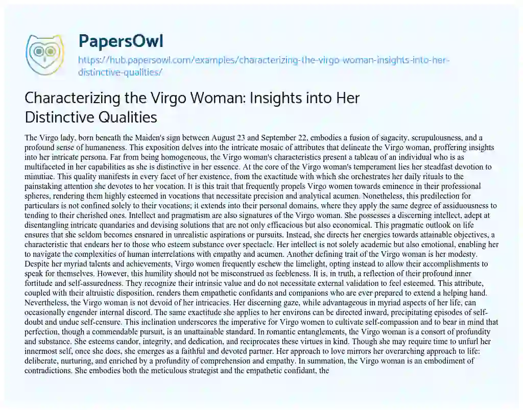 Essay on Characterizing the Virgo Woman: Insights into Her Distinctive Qualities