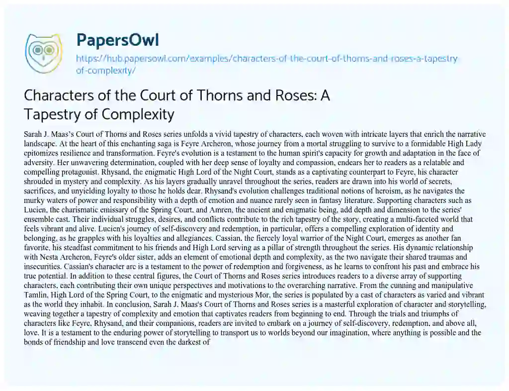 Essay on Characters of the Court of Thorns and Roses: A Tapestry of Complexity