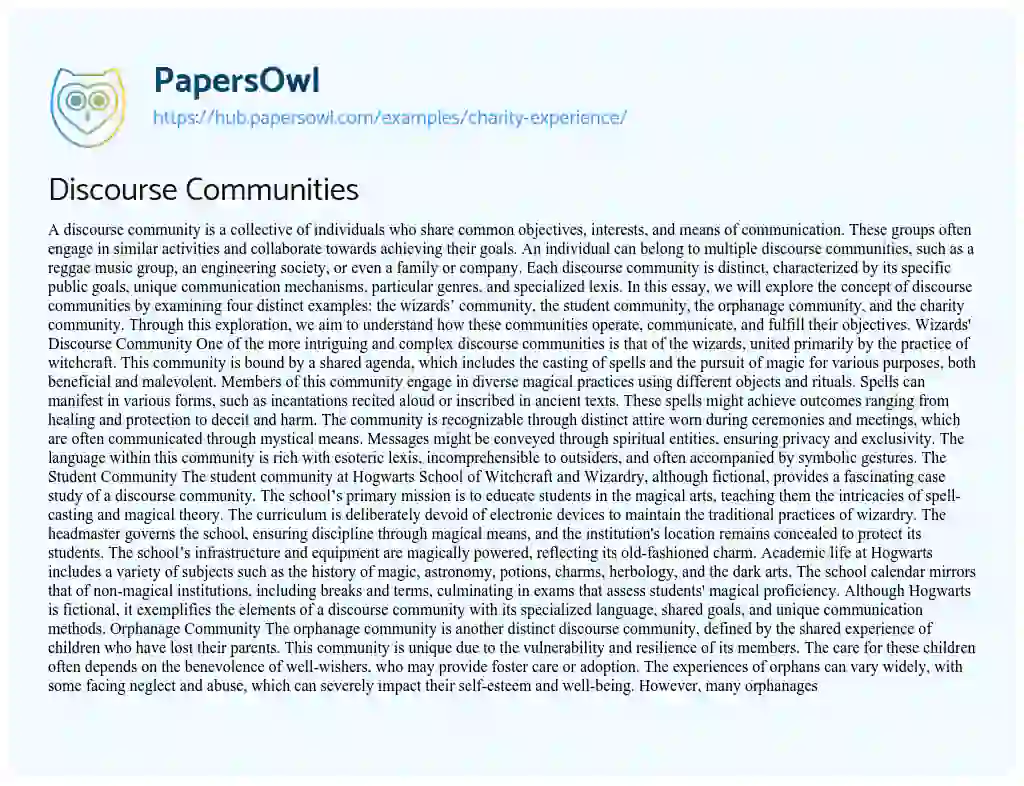 Essay on Discourse Communities