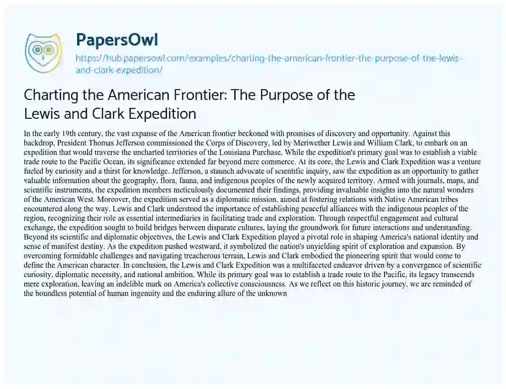 Essay on Charting the American Frontier: The Purpose of the Lewis and Clark Expedition
