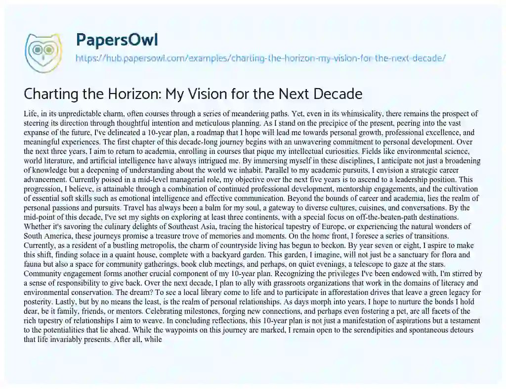 Essay on Charting the Horizon: My Vision for the Next Decade