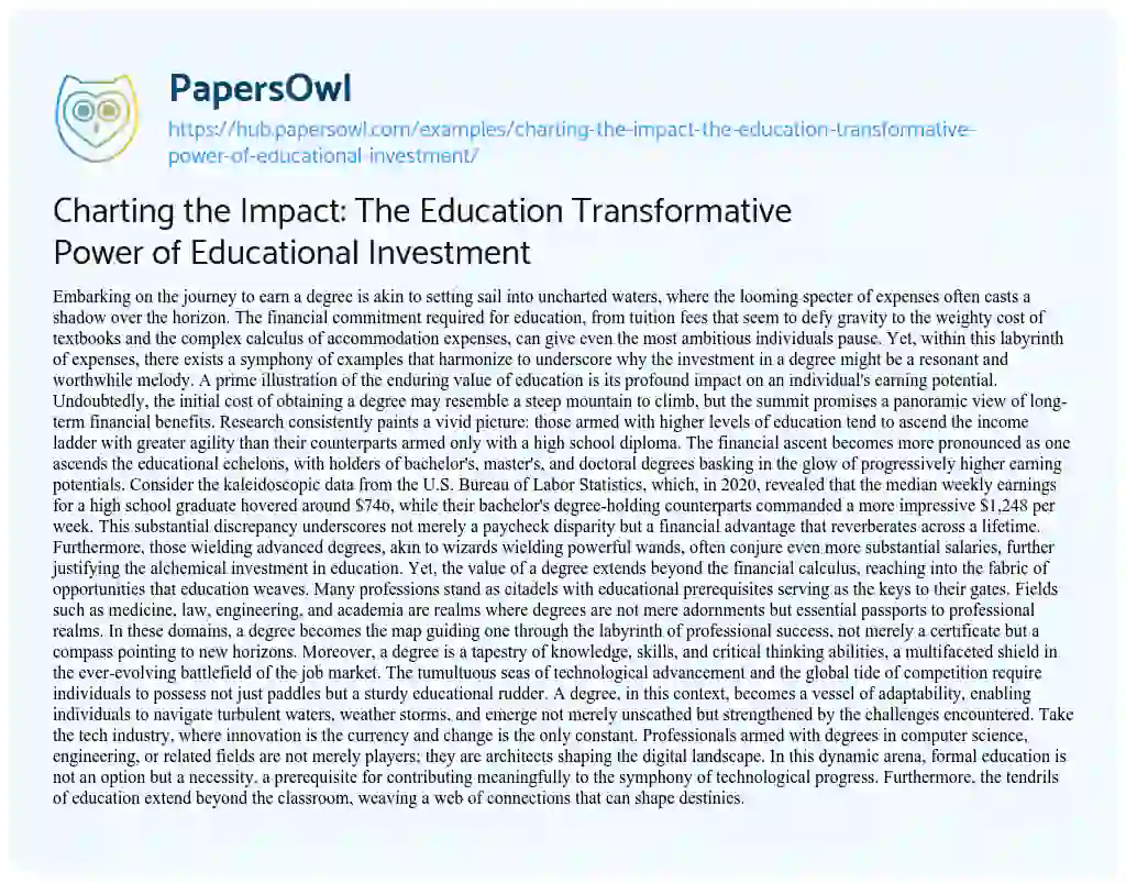 Essay on Charting the Impact: The Education Transformative Power of Educational Investment
