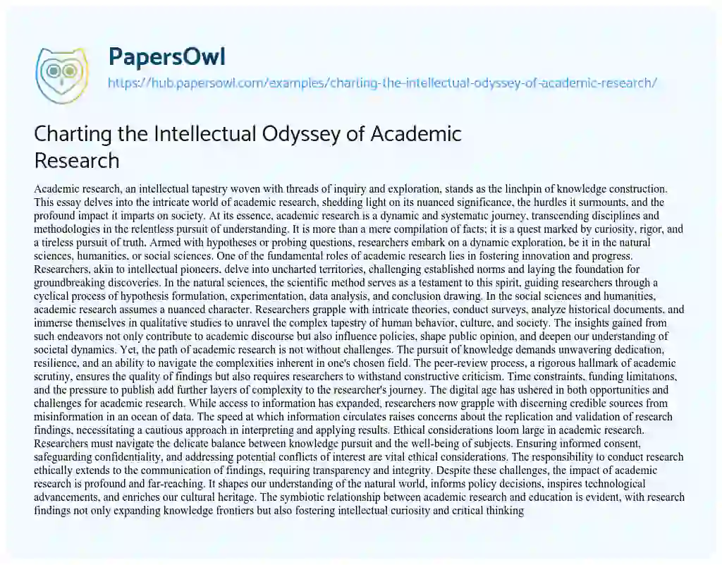 Essay on Charting the Intellectual Odyssey of Academic Research