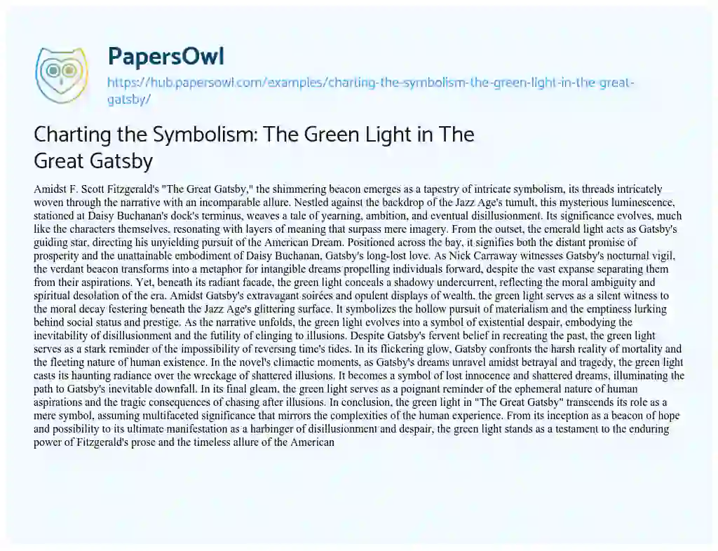 Essay on Charting the Symbolism: The Green Light in The Great Gatsby