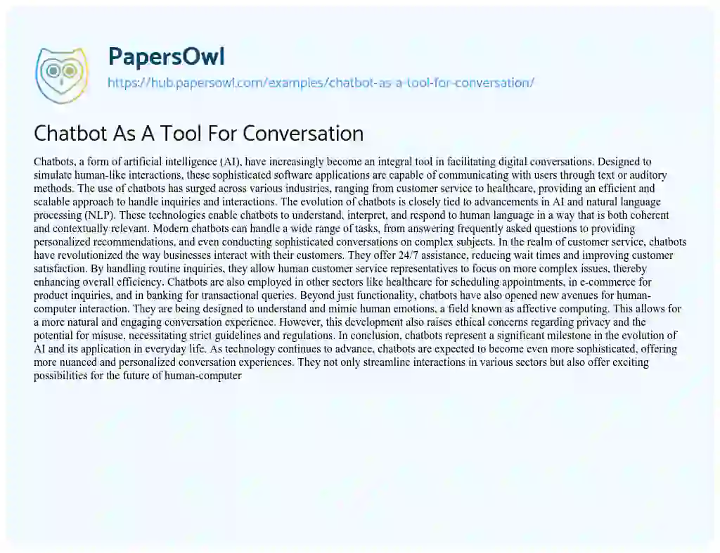 Essay on Chatbot As A Tool For Conversation