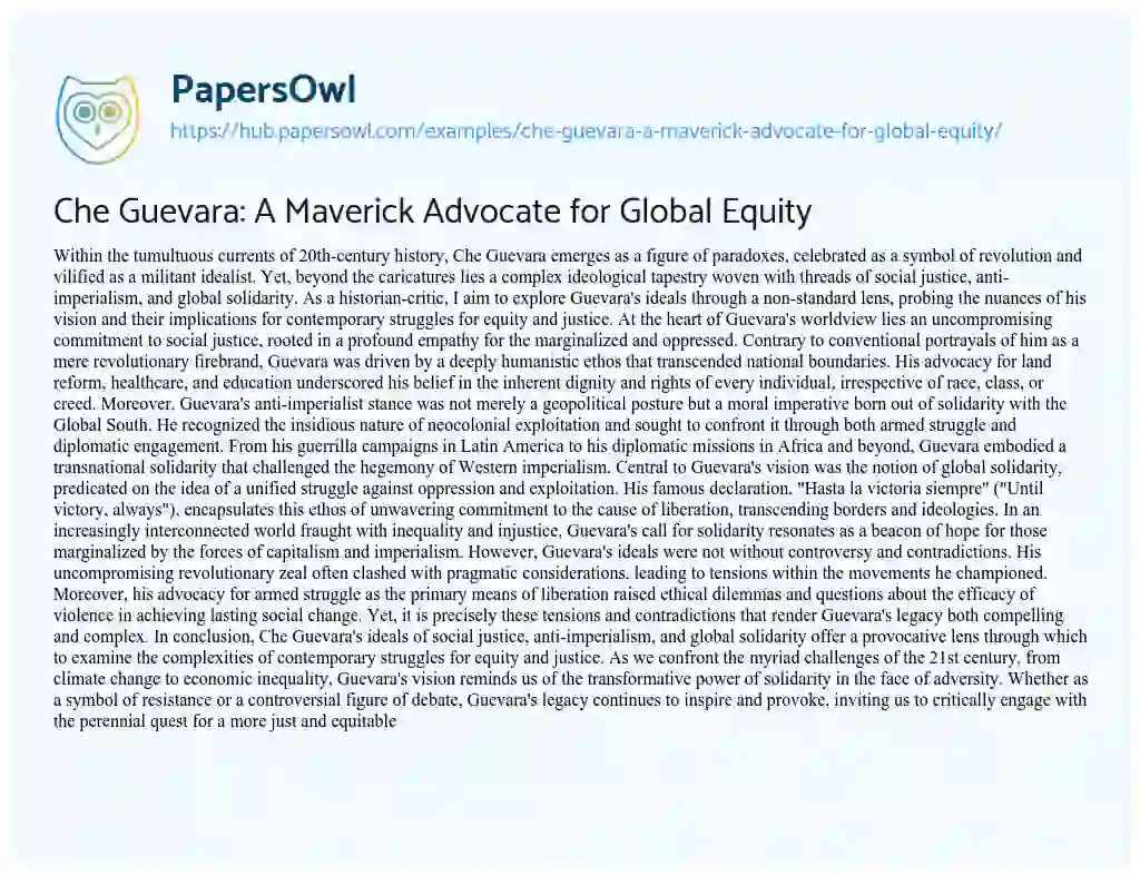 Essay on Che Guevara: A Maverick Advocate for Global Equity