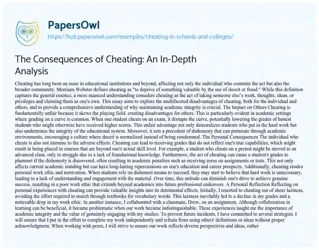 Essay on The Consequences of Cheating: An In-Depth Analysis
