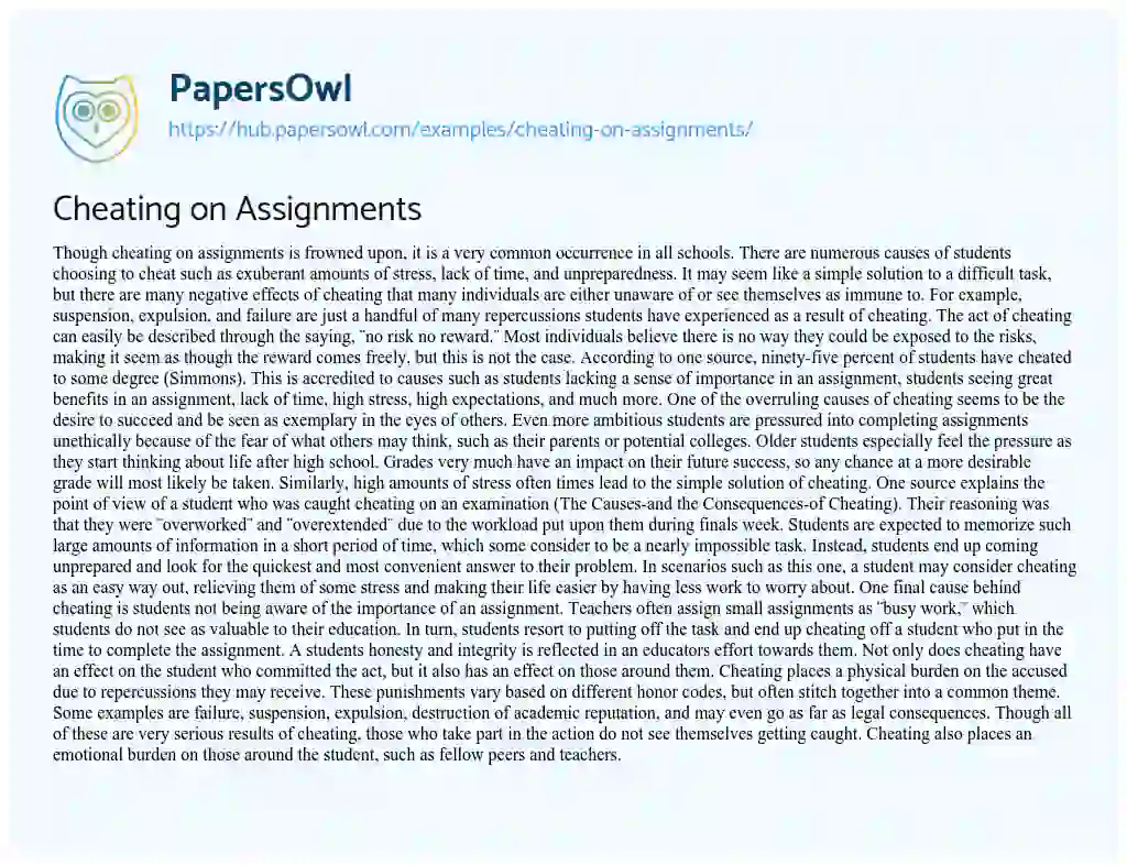 Essay on Cheating on Assignments