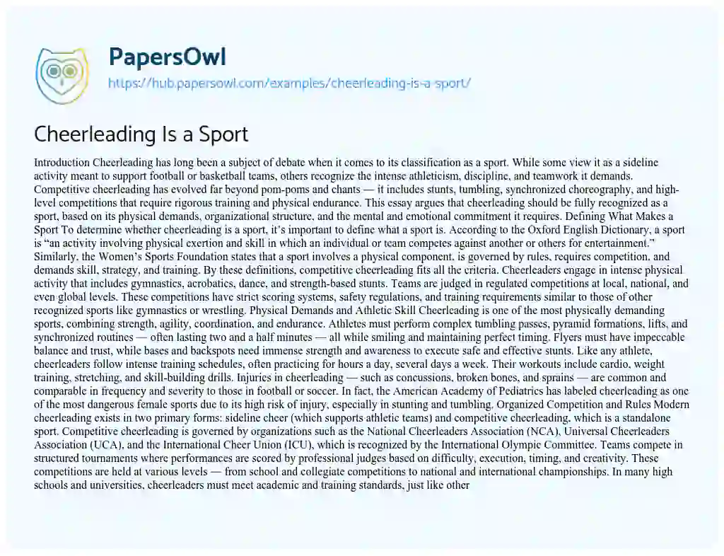 Essay on Cheerleading Is a Sport