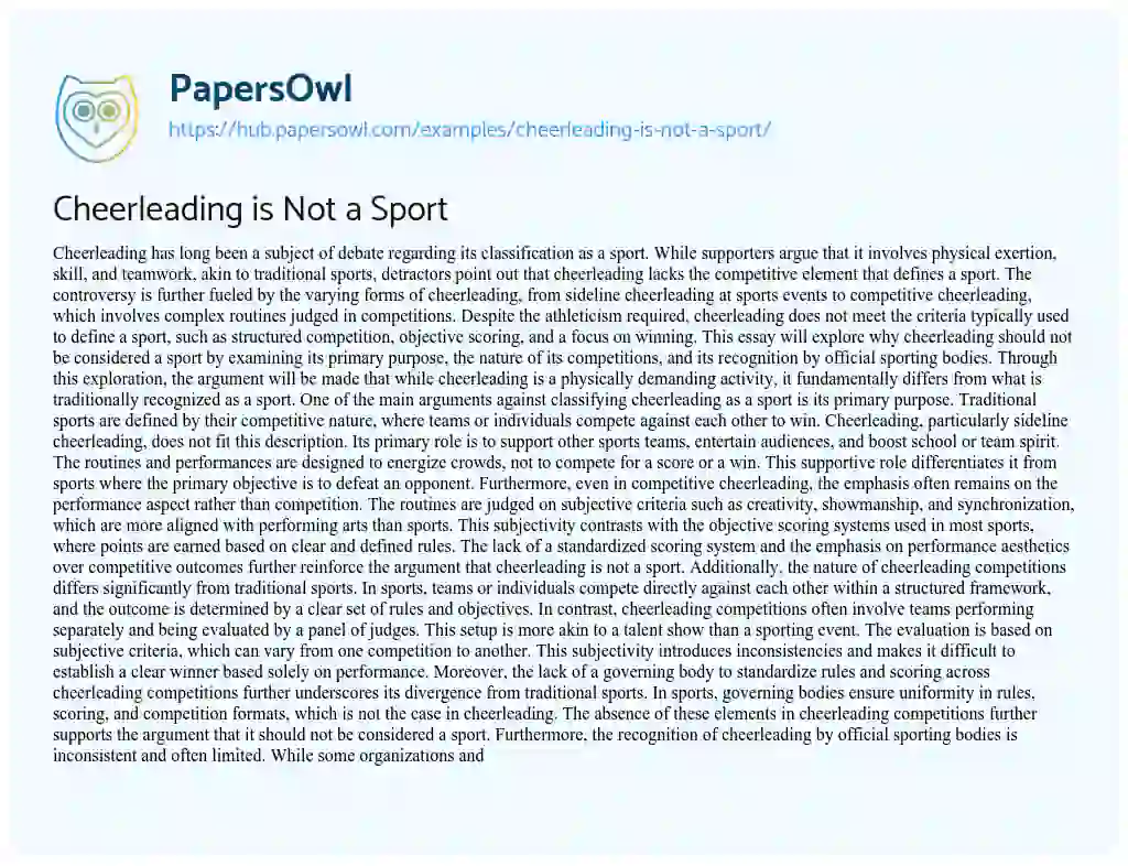 Essay on Cheerleading is Not a Sport